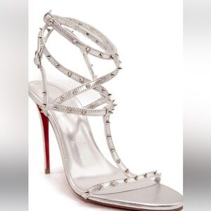 Christian Louboutin Silver Heels with Studded Straps